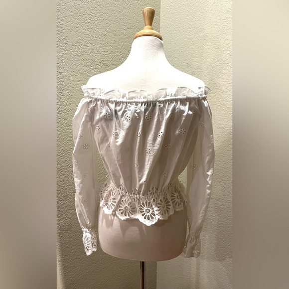Rebecca Minkoff Anthea Off The Shoulder Eyelet Top Boho Peasant Shirt XS NEW - Picture 4 of 7